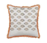 Beliani Throw Cushion Sativus Cotton 45 X 45 Cm Orange Floral Pattern
