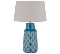 Beliani Traditional Ceramic Bedside Table Lamp Sea Blue with Grey Drum Shade Thaya