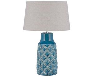 Beliani Traditional Ceramic Bedside Table Lamp Sea Blue with Grey Drum Shade Thaya