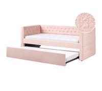 Beliani Trundle Bed Boucle Gassin 90 X 200 Cm (Eu Single) Pastel Pink