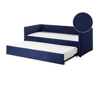 Beliani Trundle Bed Corduroy Mimizan 90 X 200 Cm Eu Single Navy Blue, Blue