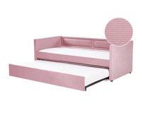 Beliani Trundle Bed Corduroy Mimizan 90 X 200 Cm (Eu Single) Pink
