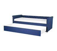 Beliani Trundle Bed Fabric Libourne 80 X 200 Cm Eu Small Single Navy Blue, Blue