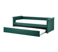 Beliani Trundle Bed Fabric Libourne 90 X 200 Cm Eu Single Dark Green, Green