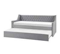 Beliani Trundle Bed Velvet Montargis 90 X 200 Cm Eu Single Light Grey, Grey