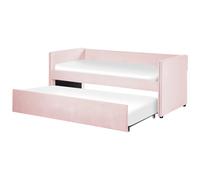 Beliani Trundle Bed Velvet Troyes 90 X 200 Cm (Eu Single) Pastel Pink