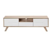 Beliani Tv Stand In White And Light Brown Veneer With 2 Cabinets, W150 X D40 X H45Cm