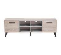 Beliani Tv Stand Light Brown Grey For Up To 78 Inch Tv, 2 Cabinets, W180 X D40 X H60 Cm