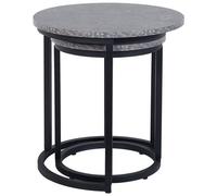 Beliani Two-Piece Nest Of Tables, Dark Concrete-Effect Tops, Hairpin Iron Frame, Grey.
