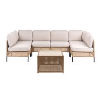 Beliani U-Shape Garden Sofa 6 Seater Omegana Modular Pe Rattan Light Beige