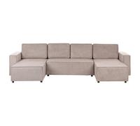 Beliani U-Shape Sofa Bed 4 Seater Vatne Fabric Light Brown With Storage