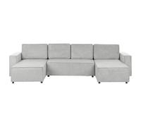 Beliani 4 Seater U-shaped Fabric Sofa Bed Light Grey Vatne, Grey