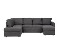 Beliani U-Shape Sofa Bed 5 Seater Karrabo Fabric Dark Grey With Storage