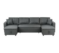 Beliani U-Shape Sofa Bed 5 Seater Sommen With Storage Fabric Dark Grey
