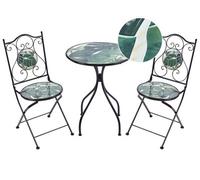 Beliani Vintage Green Mosaic Bistro Set - Black Iron Frame, Square 60 X 75 Cm Table With Folding Chairs