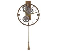 Beliani Vintage Retro Wall Pendulum Clock Gold Iron Round Distressed Vintage Marcote