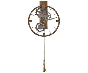 Beliani Vintage Retro Wall Pendulum Clock Gold Iron Round Distressed Vintage Marcote