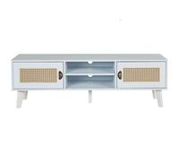 Beliani Vintage Tv Stand, White Beige, Faux Rattan Fronts, W140 X D39 X H45Cm