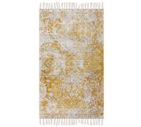 Beliani Viscose Area Rug Yellow Beige 80 X 150 Cm - Distressed Oriental, Handwoven