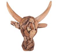 Beliani Wall Figurine Bull Bull Head Teak Wood 34 Cm Brown