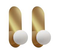 Beliani Set of 2 Oval Shaped Wall Mounted Lamps Globe Shades Opal Glass Gold Leisi