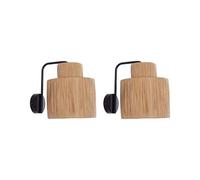 Beliani Set of 2 Wall Lamps Raffia Palm Leaf Metal Base Handmade Boho Style Natural Shinfa