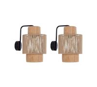 Beliani Set of 2 Wall Lamps Raffia Palm Leaf Paper Rope Handmade Metal Base Boho Style Natural Jamma