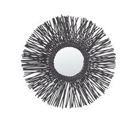 Beliani Wall Mirror Black Rattan Round Modern Sunburst Braid | Lacquered, Does Not Require Assembly, 60 x 3 x 60 cm