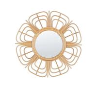 Beliani Wall Mirror Boho Natural Rattan Frame Flower Sun Shape Round 60 cm Pasaku