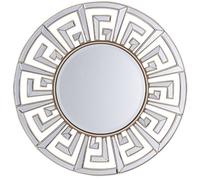 Beliani Modern Round Wall Mirror Gold Frame Greek Key Living Room Hallway Flers