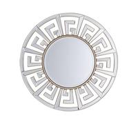 Beliani Wall Mirror Gold MDF Round Modern Greek Key Living Room Hallway | Glass, Painted, Does Not Require Assembly, 70 x 70 cm