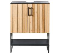 Beliani Wall-Mounted Bathroom Cabinet 60Cm Light Brown Bamboo With Matte Black Steel Frame
