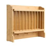 Beliani Wall-Mounted Dish Rack Light Brown Bamboo Rustic with Hooks | Oiled, Handmade, 52 x 15 x 45 cm