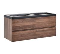 Beliani Wall Mounted Double Basin Vanity Unit Cardiel 120 Cm Dark Brown