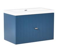 Beliani Wall Mounted Vanity Unit With Basin Lago With Gold Handle 80 Cm Dark Blue