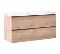 Beliani Wall Mounted Vanity Unit With Basin Lagoa 120 Cm Light Brown