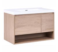 Beliani Wall Mounted Vanity Unit With Basin Umayo 90 Cm Light Brown