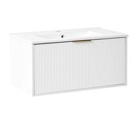 Beliani Wall Mounted Vanity Unit With Basin With Gold Handle Tilcara White