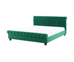 Beliani Waterbed Velvet Avallon 180 X 200 Cm (Eu Super King) Emerald Green