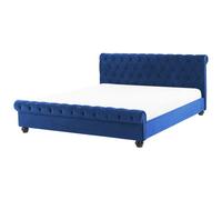 Beliani Waterbed Velvet Avallon 180 X 200 Cm (Eu Super King) Navy Blue