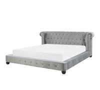 Beliani Waterbed Velvet Cavaillon 180 X 200 Cm (Eu Super King) Light Grey