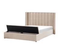 Beliani Waterbed With Storage Bench Velvet Noyers 180 X 200 Cm (Eu Super King) Beige