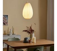 Beliani White Cotton Shade Pendant Lamp - Modern, Warm White Lighting For Living Room, Kitchen, Bedroom (W26 X D26 X H110Cm)