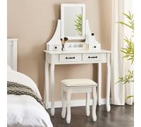 Beliani White Dressing Table With Mirror And Upholstered Stool, 4 Drawers - W80 X D40 X H138 Cm