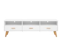 Beliani White Tv Stand With Light Oak Accents 55Cm H X 180Cm W X 40Cm D - Shelves And Drawers