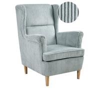 Beliani Wingback Chair Upholstered Corduroy Light Blue Abson