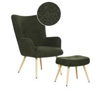 Beliani Wingback Chair Vejle With Footstool Boucle Dark Green