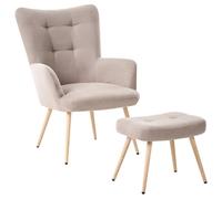Beliani Wingback Chair Vejle With Footstool Fabric Beige