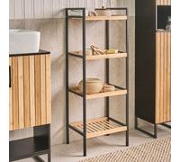 Beliani Zen Bamboo 4-Tier Bathroom Shelving Unit Light Brown Bamboo Black Steel 400 X 300 X 1090 mm