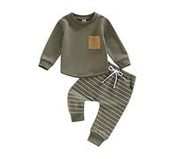 BeliBacca Baby Boy Fall Spring Outfits Long Sleeve Pocket Sweatshirt Striped Drawstring Long Pants Set 2pcs Toddler Boy Tracksuits (Army Green, 18-24 Months)